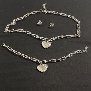 Elegant Silver Heart Necklace and Earring Set